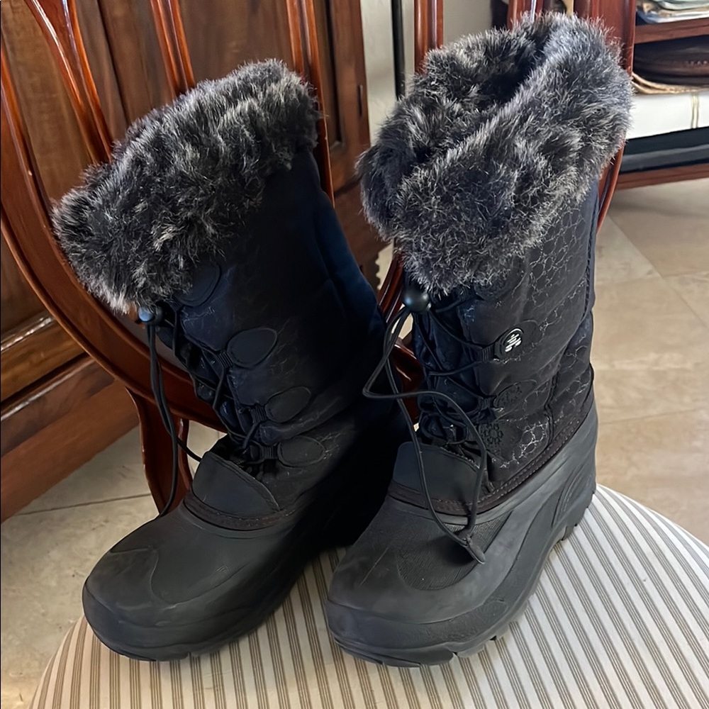 Women's Black Winter Boots with Faux Fur Trim